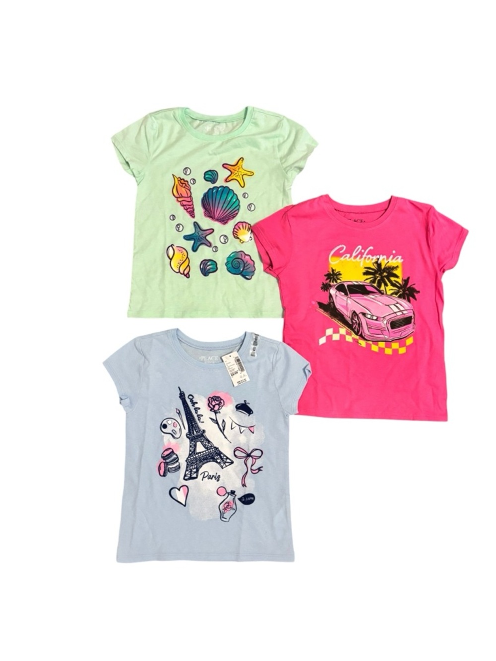 The Children's Place Girls' Short Sleeve Tee Trio - Pink, Mint & Light Blue 4-6